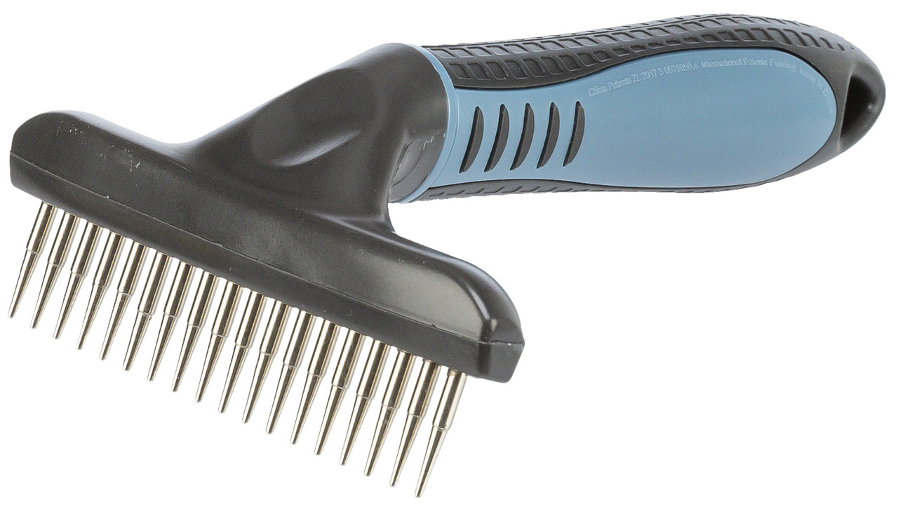 TRIXIE Unterwollkamm, Pflegewerkzeug für Hunde/Katzen, ergonom. Griff, Metallzinken, entfernt Unterwolle/lose Haare, Schwarz-Blau.