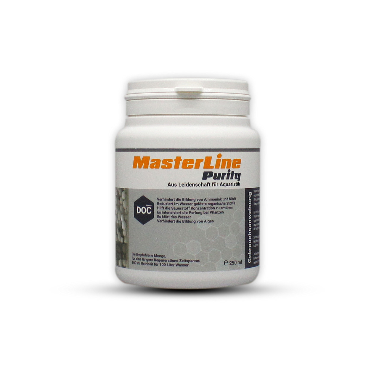 MasterLine Purity, Wasseraufbereitungsmittel f. Aquarien, 250 ml, verhindert Ammoniak-Nitrit, reduziert org. Stoffe, klärt Wasser.