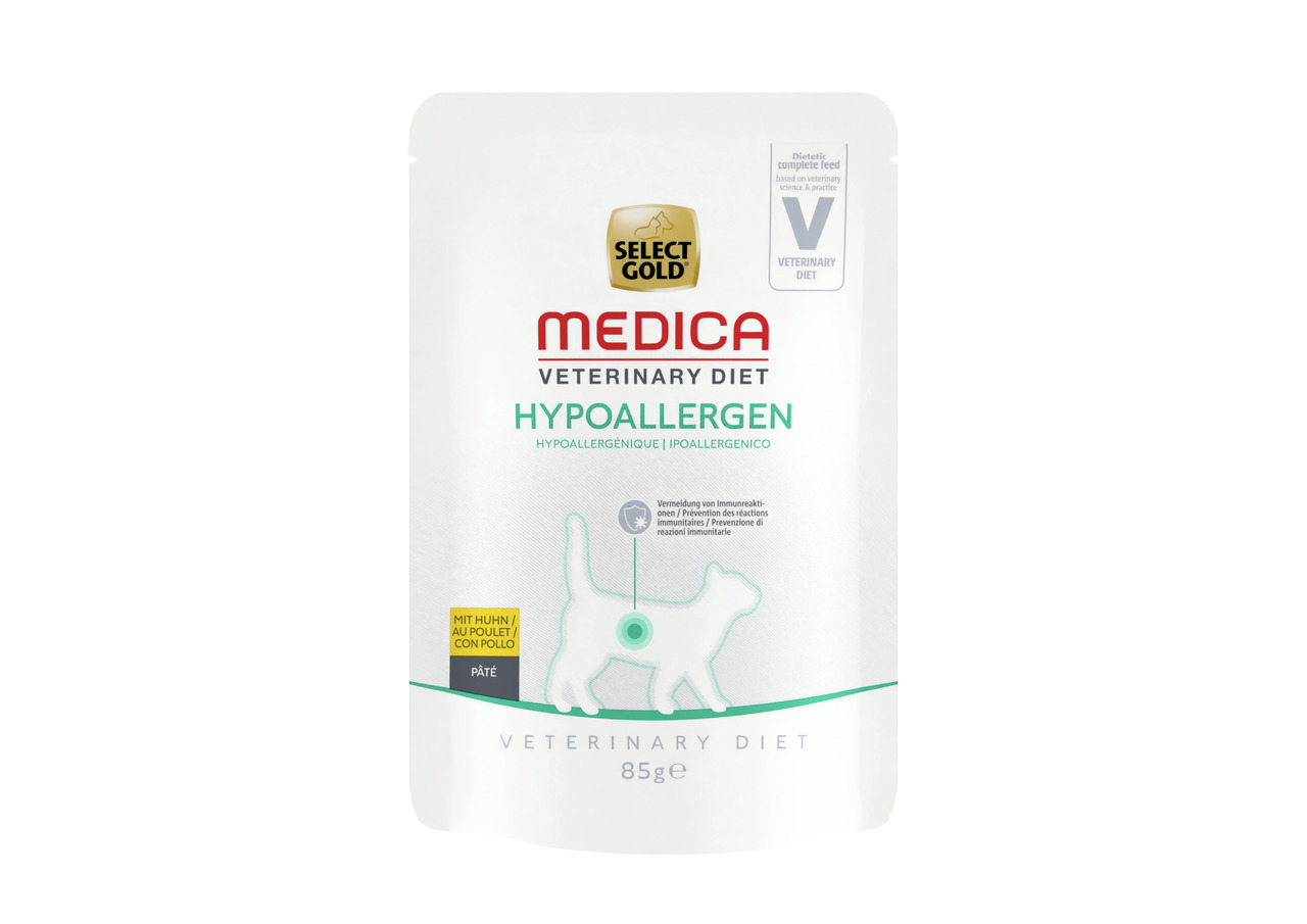 Select Gold Vet. Diet Hypoallergen, Huhn, diätet. Alleinfutter f. Katzen, Reduktion v. Unverträglichkeiten, 85 g Pâté.