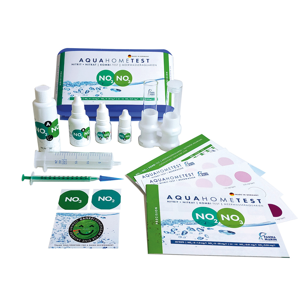 Fauna Marin AquaHomeTest Nitrit-Nitrat Kombi-Test, für Meerwasseraquarien, präzise Messung von NO2-NO3, inkl. Zubehör.