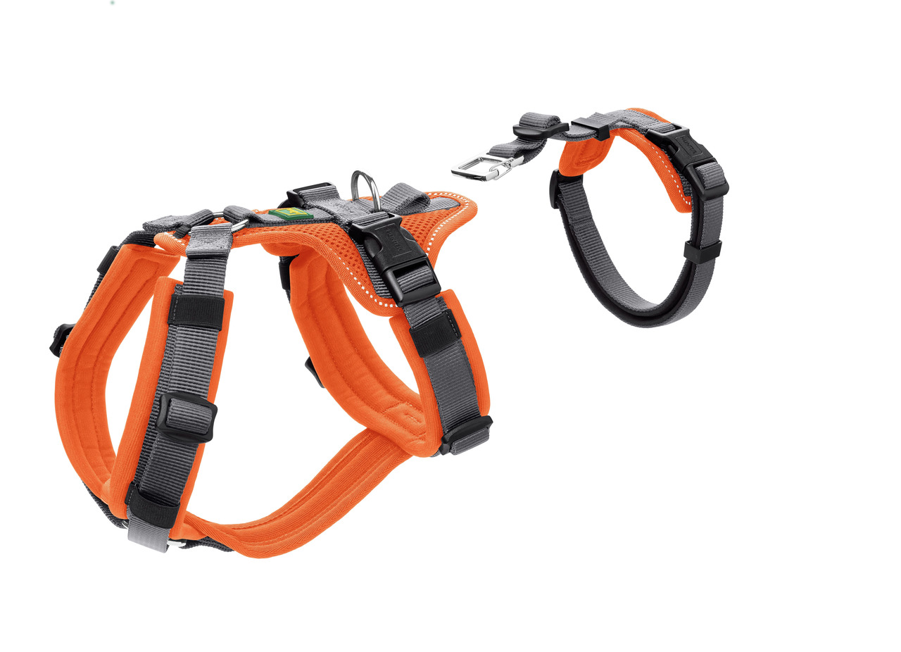 HUNTER Geschirr "Divo" für Hunde, Orange-Grau, ergonomisch, gepolstert, verstellbar, robust, für aktive Hunde, Sicherheit & Komfort.