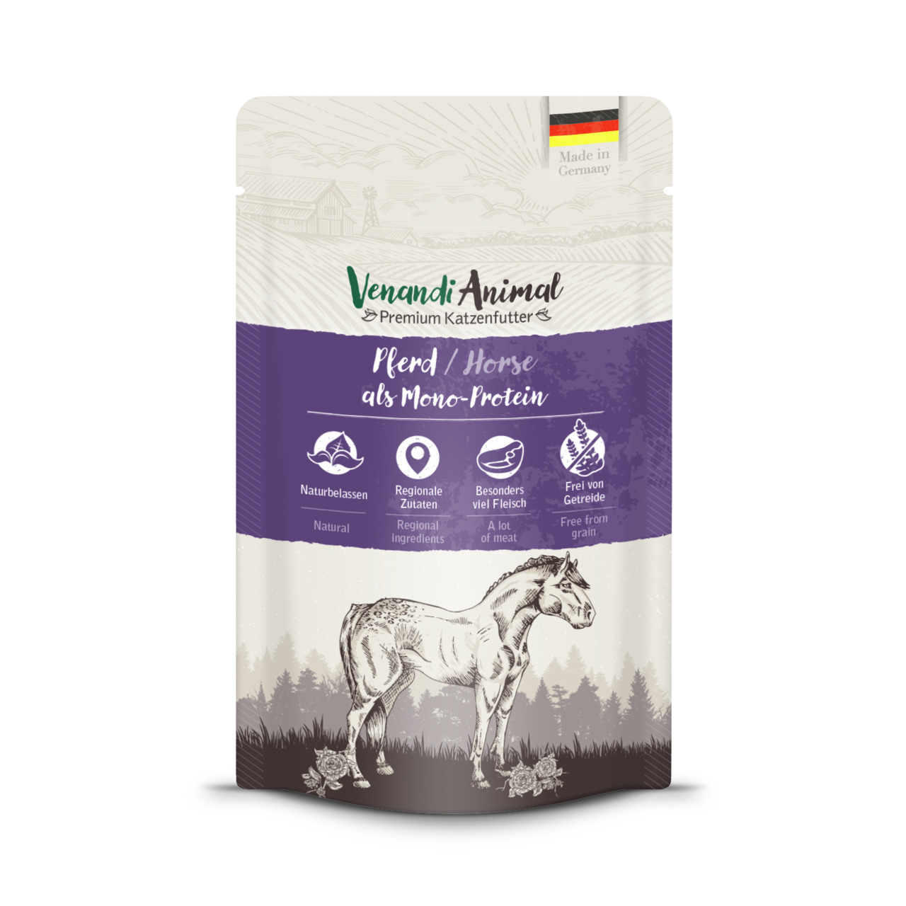 Venandi Animal Katzenfutter Pferd Mono-Protein, getreidefrei, viel Fleisch, natürliche Zutaten, 100% regional, Made in Germany.