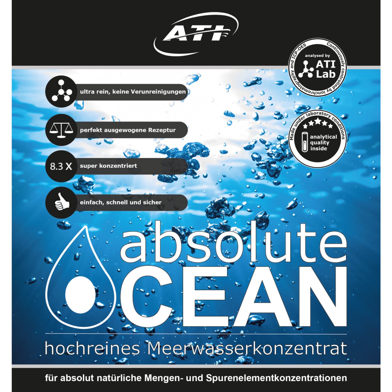 ATI absolute OCEAN, Meerwasserkonzentrat, ultra rein, 8,3-fach konzentriert, perfekt ausgewogen, ideal für Mengen--Spurenelemente.
