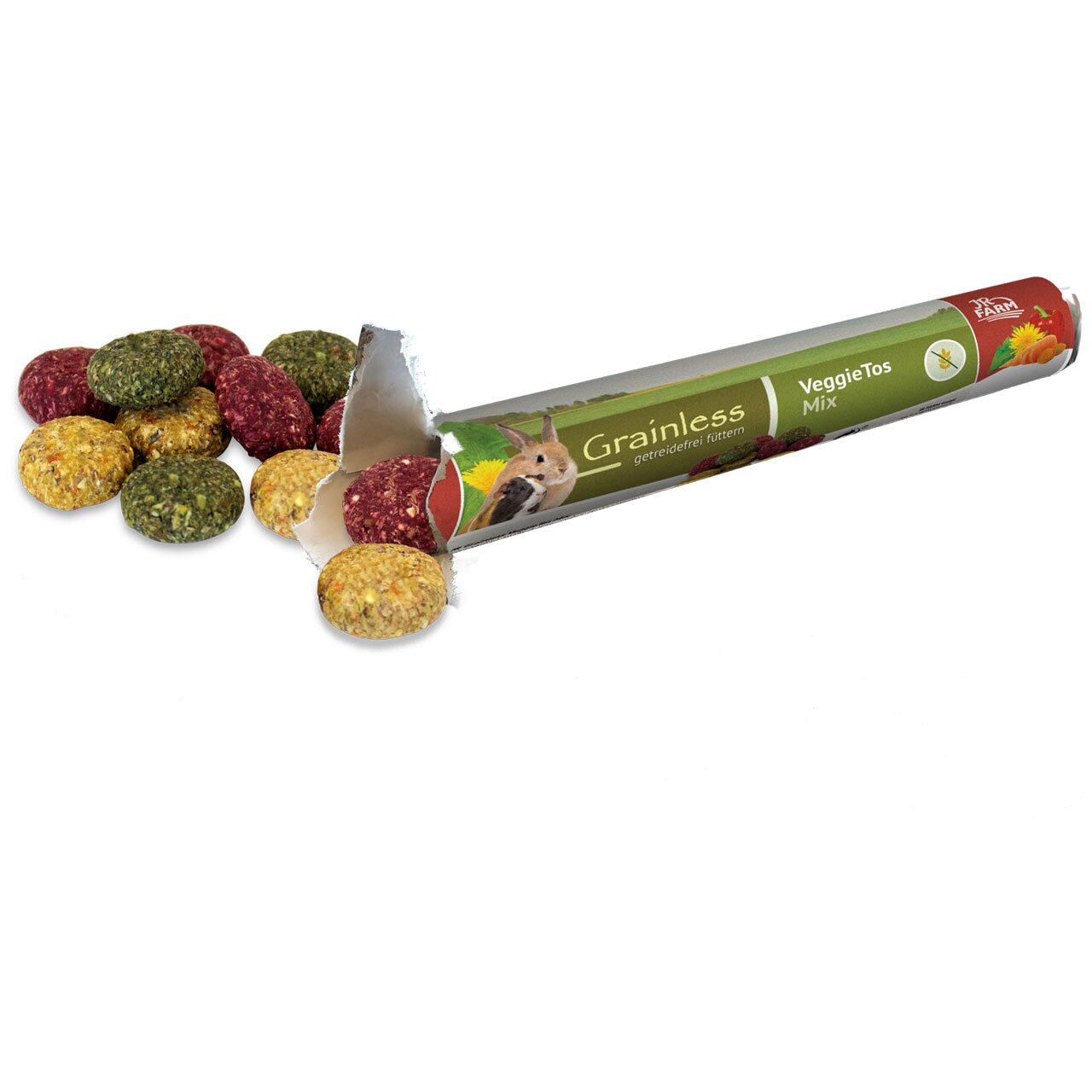 JR FARM Grainless VeggieTos Mix, Snack für Nager, getreidefrei, Gemüse-Geschmack, 140 g. Ideal für gesunde Ernährung.