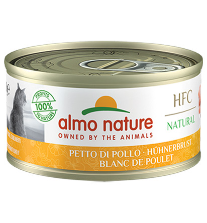 Almo Nature HFC Natural Katzenfutter, Hühnerbrust, 70 g, für Katzen, hochwertige Zutaten, nachhaltig, betont Tierwohl.