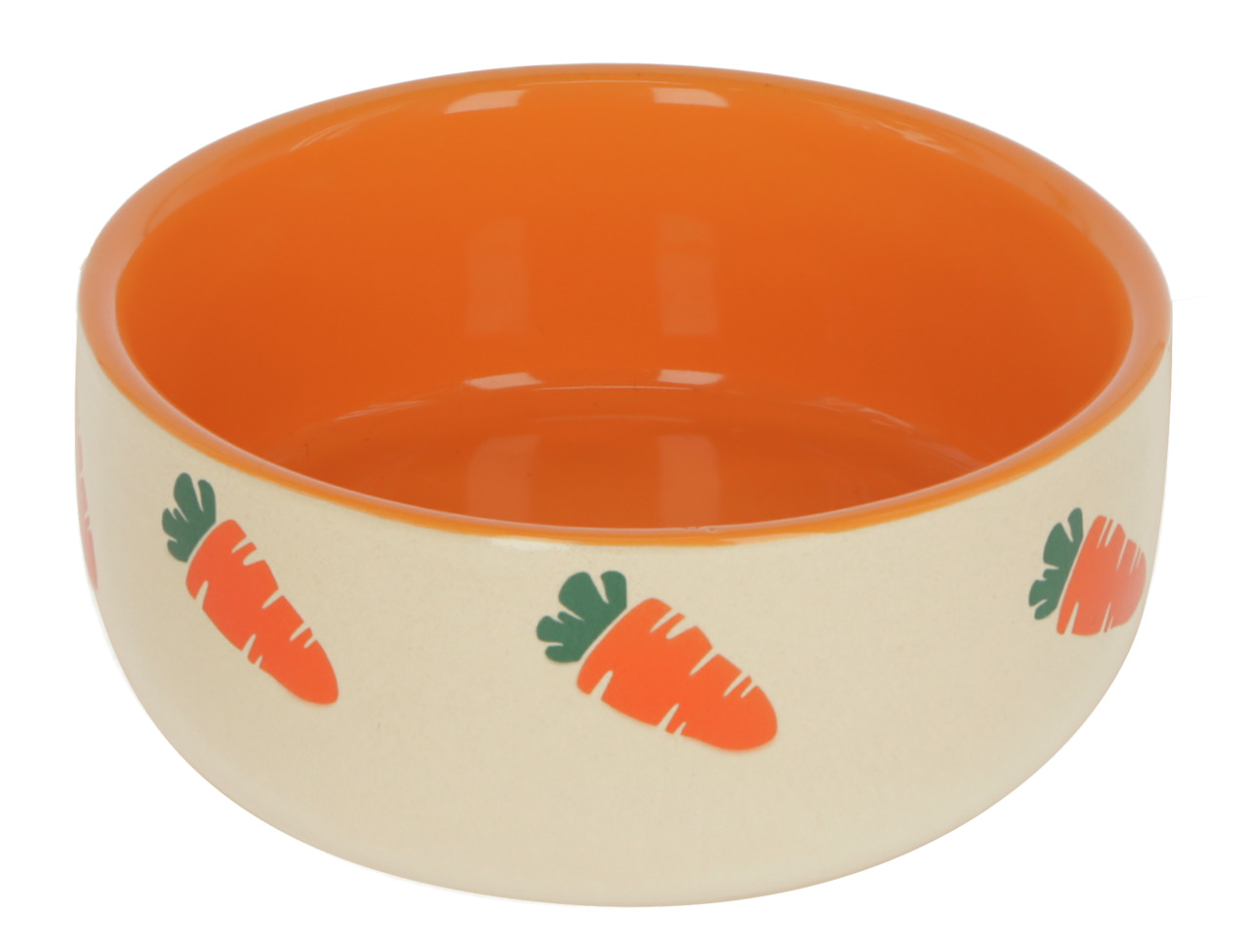 Kerbl Futternapf, Kaninchen-Meerschweinchen, Keramik, beige-orange, Karottenmotiv, 300 ml, robust, leicht zu reinigen.