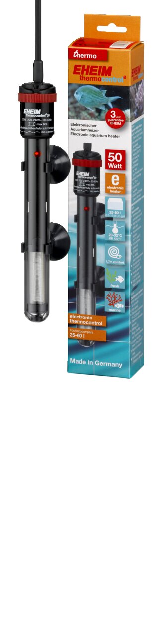 EHEIM ThermoControl Aquarium-Heizer, 50W, für 25-60L, präzise Temp.regelung, sicher, schwarz-rot, Saugnäpfe, Made in Germany.