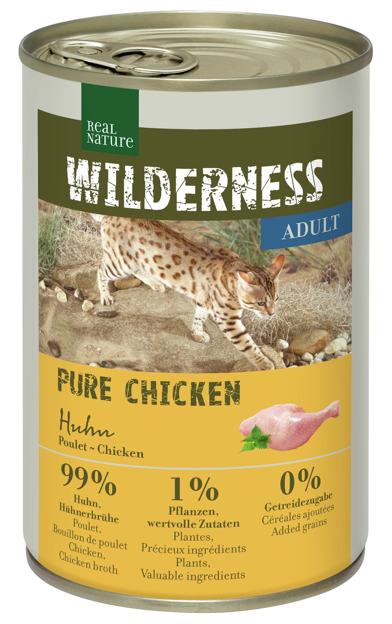 Real Nature Wilderness Katzenfutter Adult, Pure Chicken, 99 % Huhn, 0 % Getreide, ohne Mengenangabe.