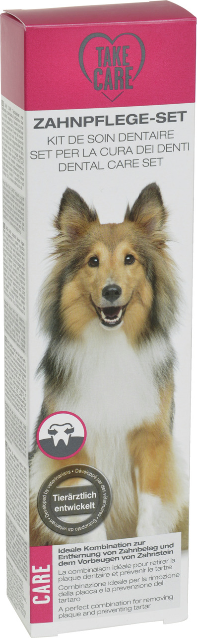 Take Care Zahnpflege-Set für Hunde, zahnärztl. entwickelt, gegen Zahnbelag & Zahnstein, mit Collie-Bild.