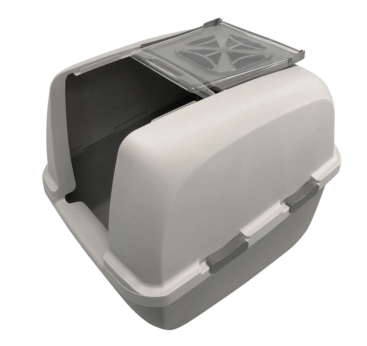 Catit Jumbo Katzentoilette, geschl., geräumig, mit Aktivkohlefilter, neutrale Farben (Grau/Weiß), für Katzenhalter, hygienisch.