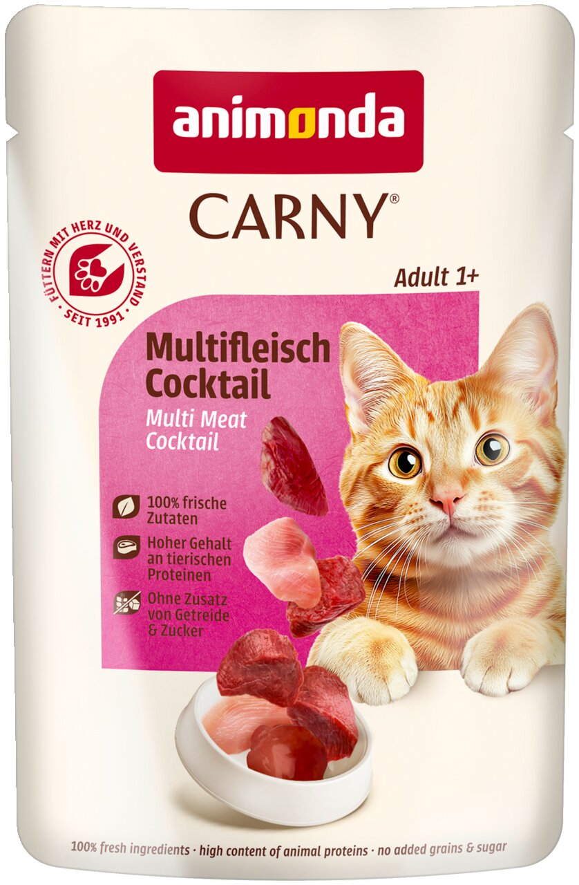 animonda Carny Adult 1+ Multifleisch Cocktail Katzenfutter für erwachsene Katzen, ohne Getreide und Zucker, 85 g