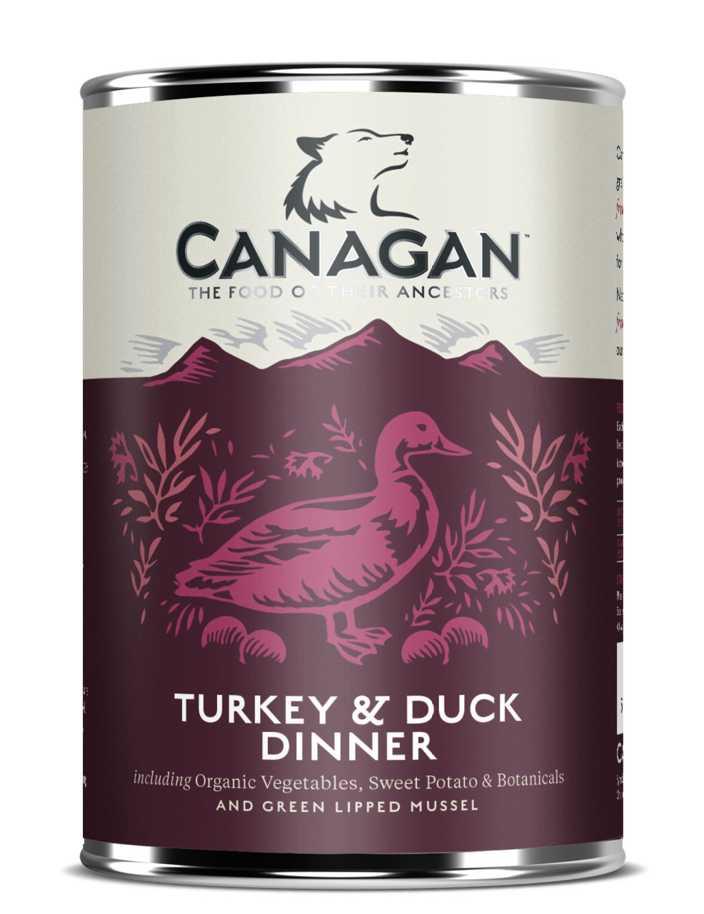 Canagan Turkey & Duck Dinner Nassfutter für Hunde, Truthahn & Ente, mit Bio-Gemüse, Süßkartoffeln & Grünlippmuschel, elegante Dose.