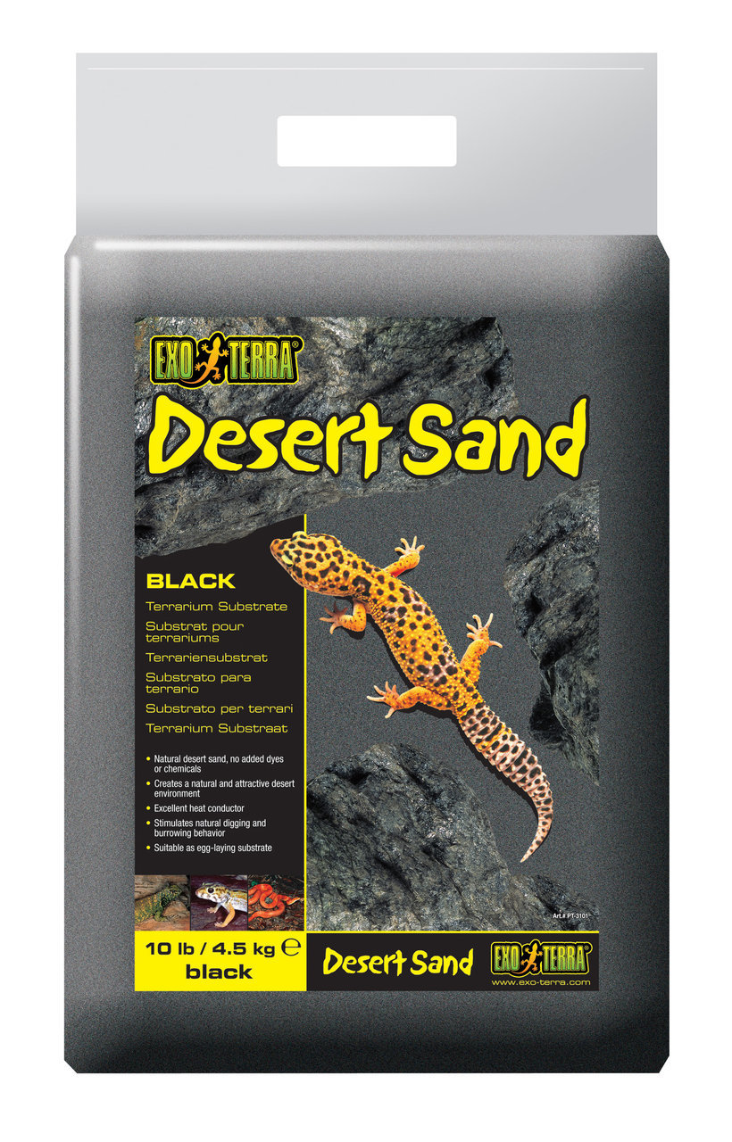 Exo Terra Desert Sand Black, Terrariensubstrat f. Wüstenreptilien, schwarz, ohne Chemikalien, 4,5 kg, fördert Graben & Eiablage.