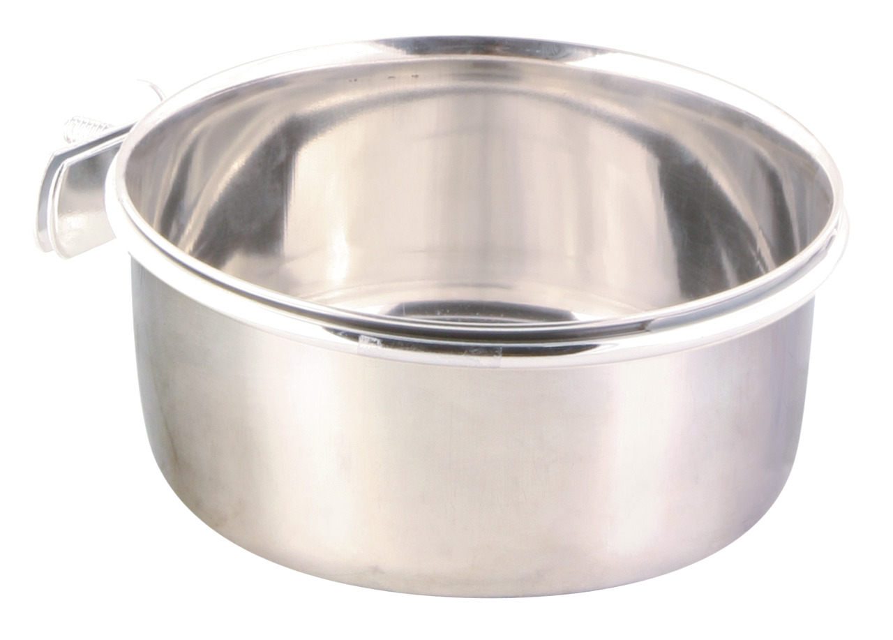 TRIXIE Edelstahl-Napf, Hunde-Katzen, robust, rostfrei, mit Halterung f. Käfige, ideal f. Wasser-Futter, 0,9 L.