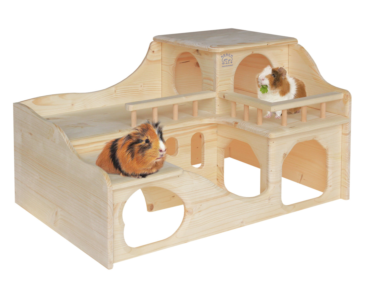 Resch Holzhaus für Meerschweinchen, natürl. Holz, Rückzugsort & Spielplatz, robust & sicher, für 2 Meerschweinchen.