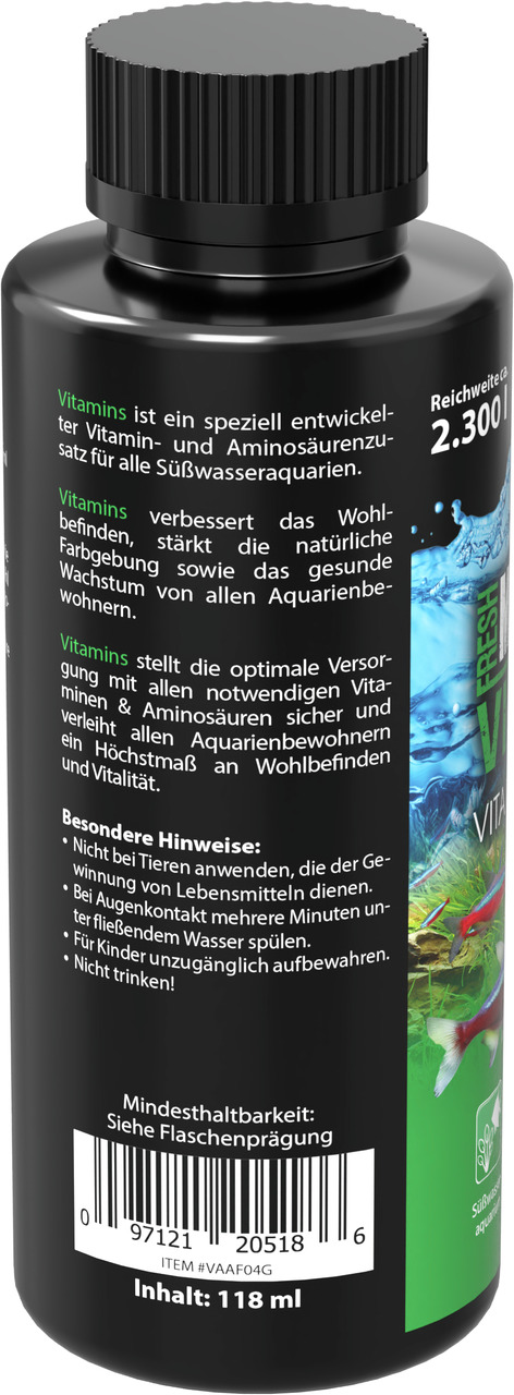 MICROBE-LIFT Vitamins, Vit.- & Aminosäurenzusatz f. Süßwasseraquarien, 118 ml, stärkt Farben, Wohlbefinden & Wachstum, reicht 2.300 l.