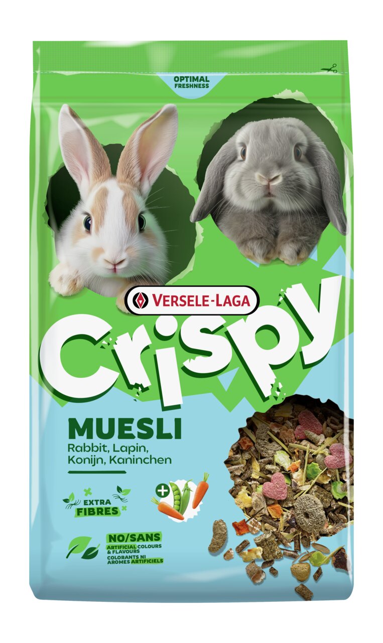 Versele-Laga Crispy Muesli für Kaninchen, mit Karottengeschmack, extra Ballaststoffe, ohne künstliche Zusätze, Packung: 1 kg.