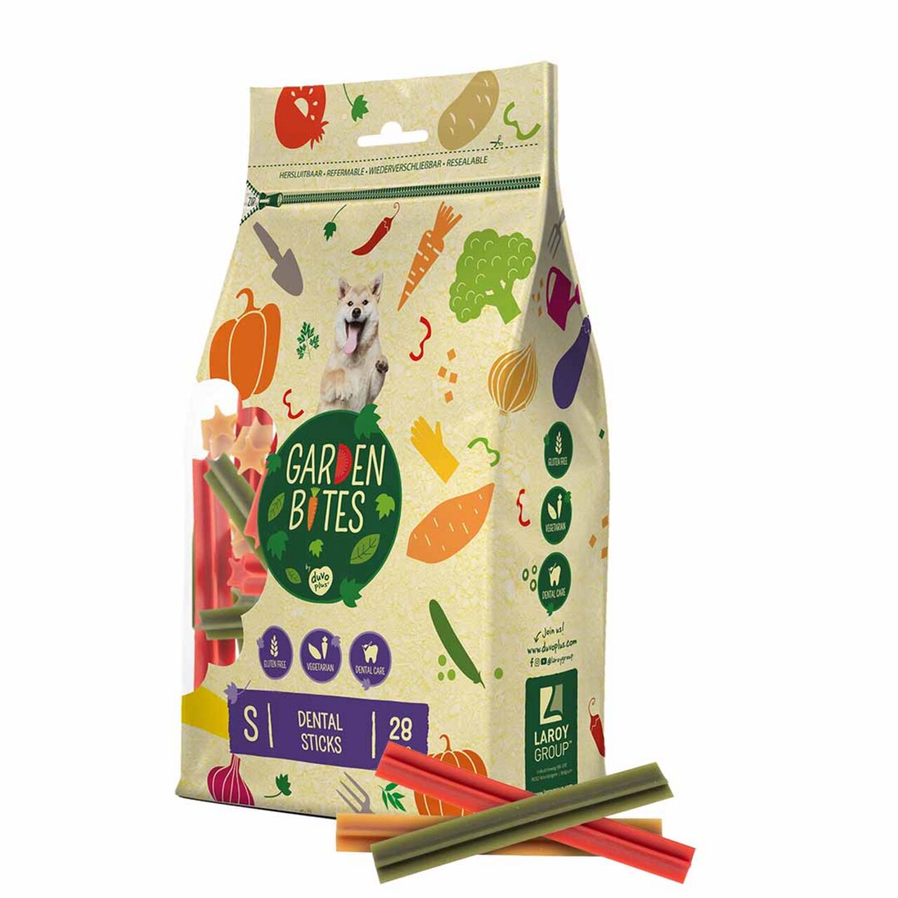 Duvo+ Garden Bites Dental Sticks S für Hunde, vegetarisch, glutenfrei, zahnfreundlich, Geschmacksrichtung Gemüse, 28 Stück.