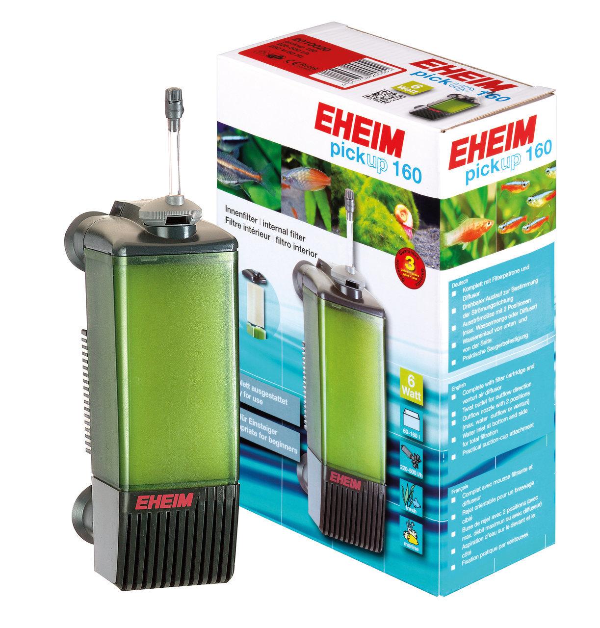 EHEIM Innenfilter Pickup 160, 6W, für Süß-/Meerwasseraquarien, einfache Handhabung/Reinigung, für Einsteiger & erfahrene Nutzer.