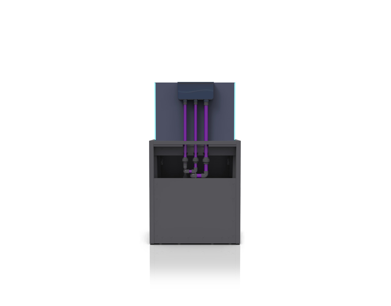 Nyos® OPUS G2 300 Aquarium-Komplettsystem, Meerwasseraquarium für Enthusiasten, inkl. Unterschrank, Technik, lila Schläuche.