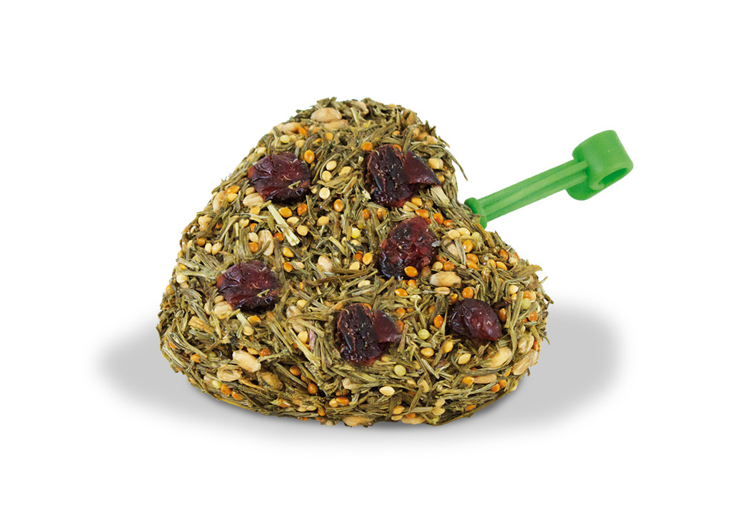 JR FARM Snack Herzform, Kleintiere (Kaninchen-Meerschweinchen), Kräuter-Samen-rote Beeren, Zahnpflege, mit Halter, Beschäftigung.