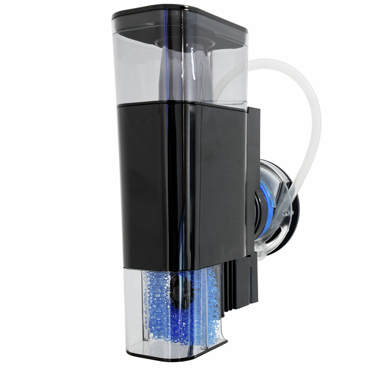 Schwarzer Tunze Comline Filter mit transparenter Kammer und Schlauchanschluss, geeignet für Aquarien. Kompakt und modern.