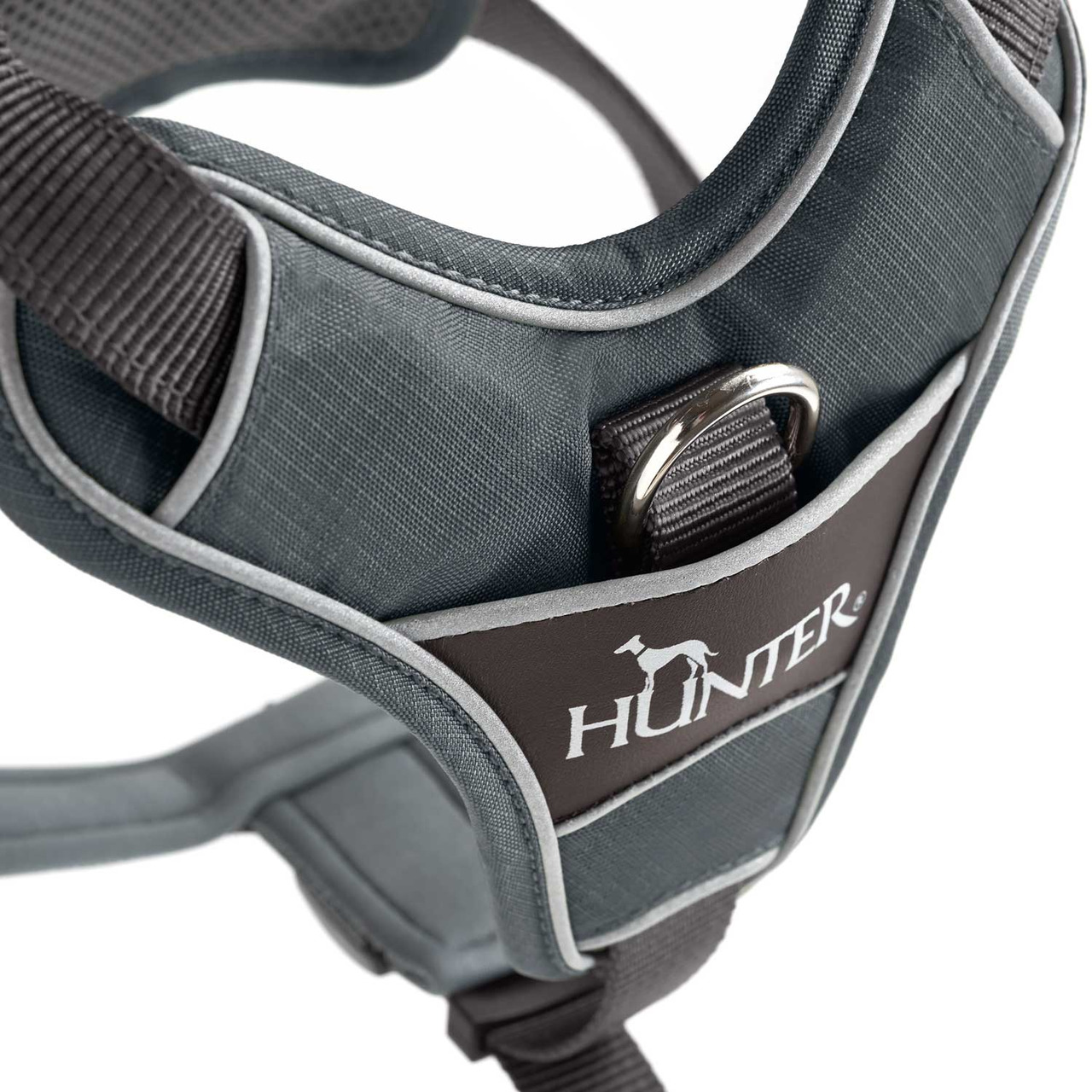 HUNTER Hundegeschirr Hilo Comfort, Grau, für Hunde, weiches Material, ergonomisch, reflektierend, D-Ring, hoher Tragekomfort.