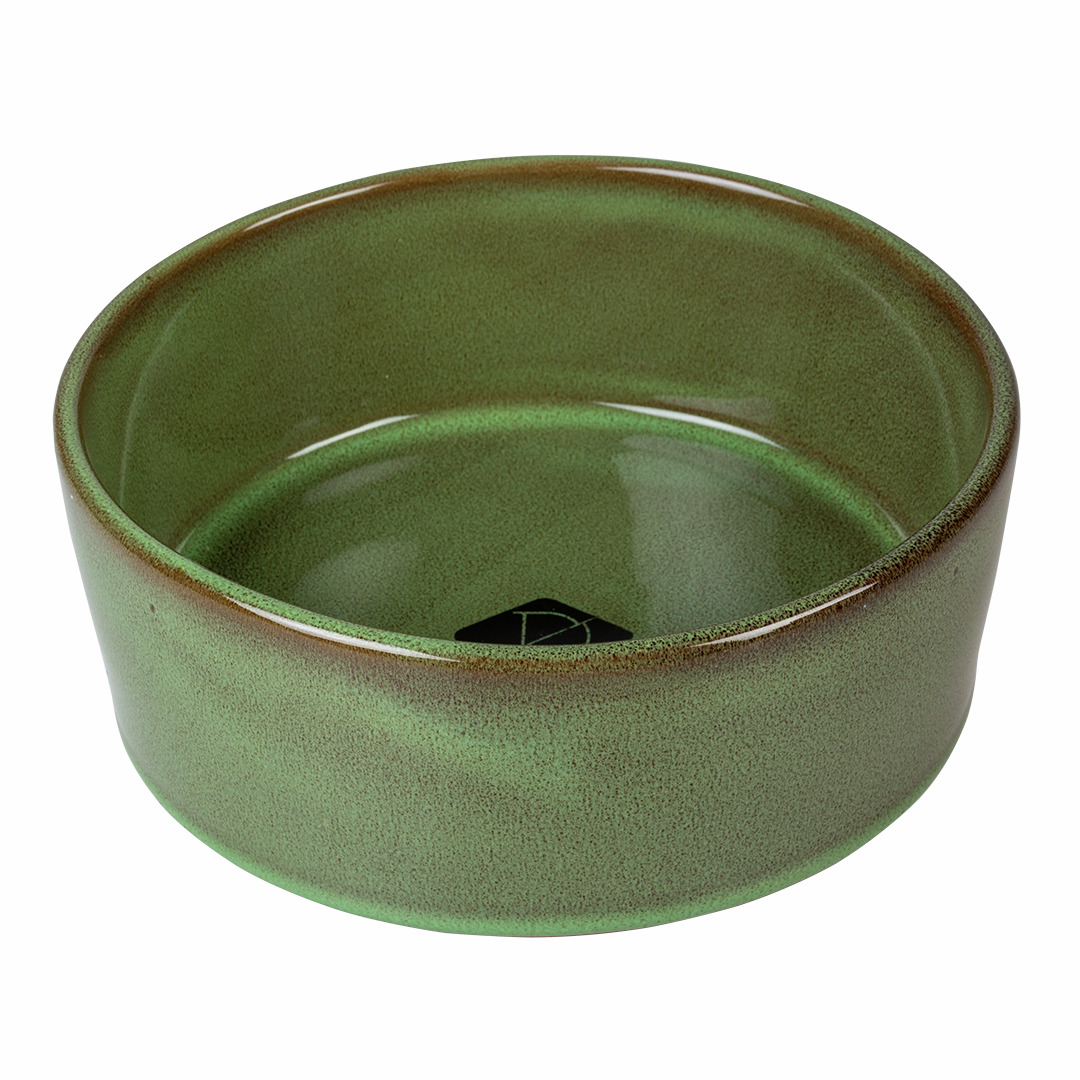 D&D Grüne Keramik-Futterschale, für Hunde & Katzen, rund, glatt, robust, leicht zu reinigen, mittlere Größe, ideal für Trocken-/Nassfutter.