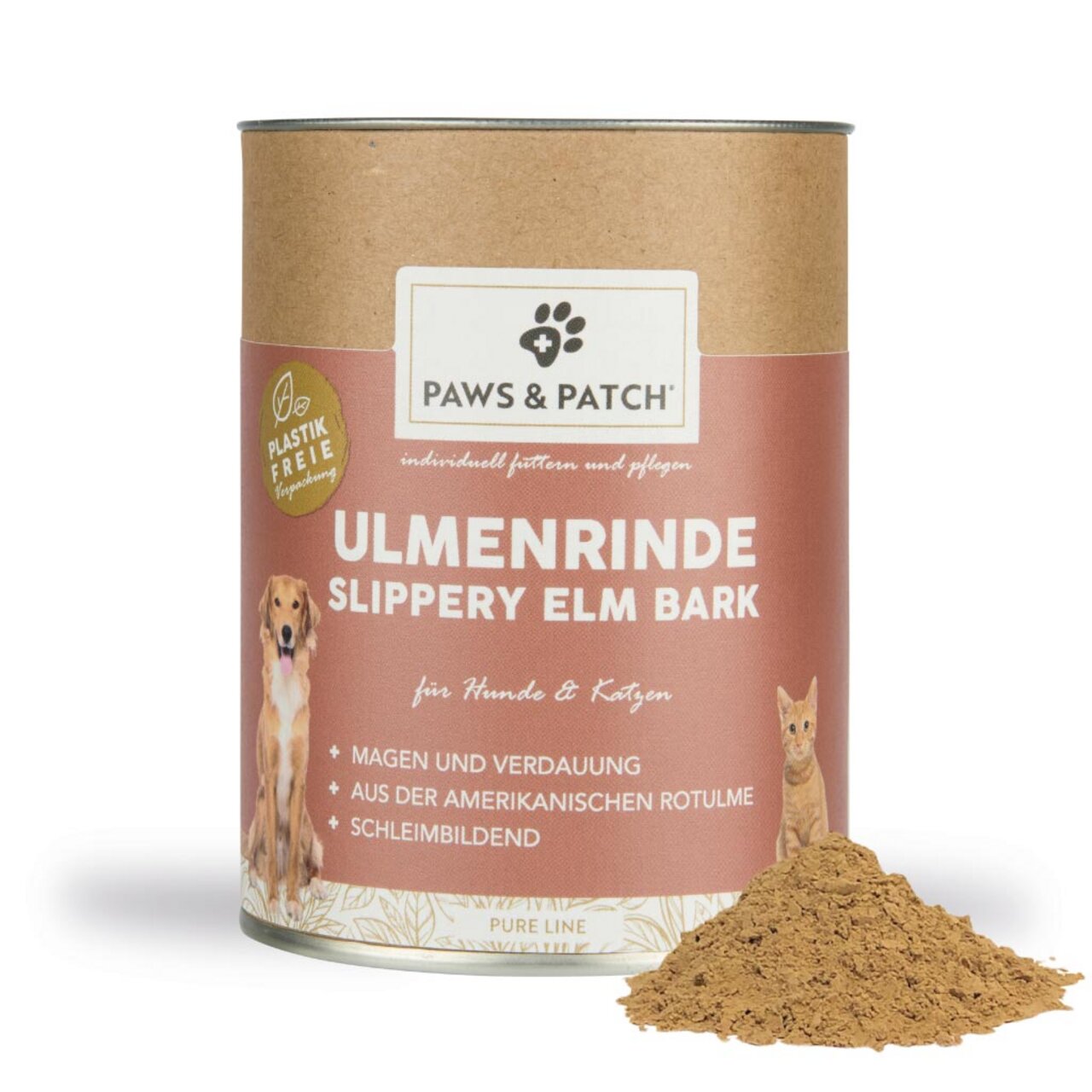 Paws & Patch Ulmenrinde für Hunde & Katzen, unterstützt Magen-Verdauung, 100% natürlich, plastikfreie Verpackung, 100 g.