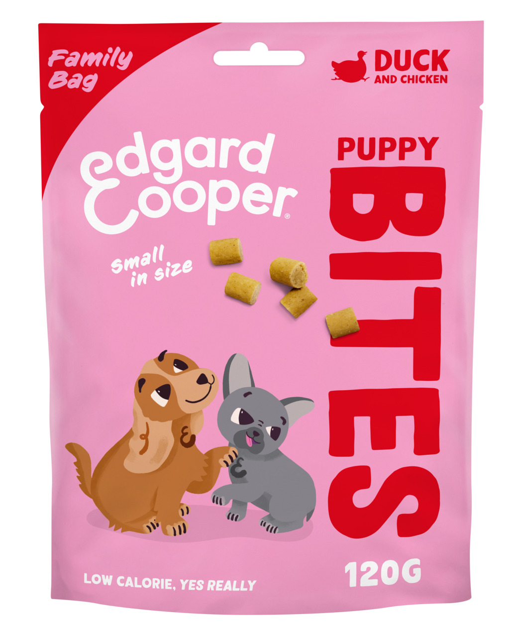 Edgard & Cooper Puppy Bites, Hundesnacks für Welpen, Ente & Hähnchen, 120 g Family Bag, klein, kalorienarm, ideal für junge Hunde.