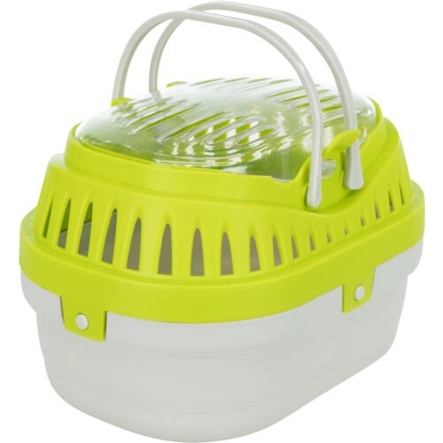TRIXIE Mini-Capri Transportbox, für Kleintiere (Hamster-Mäuse), mit Lüftungsschlitzen & Tragegriff, grün-weiß, sicherer Transport.
