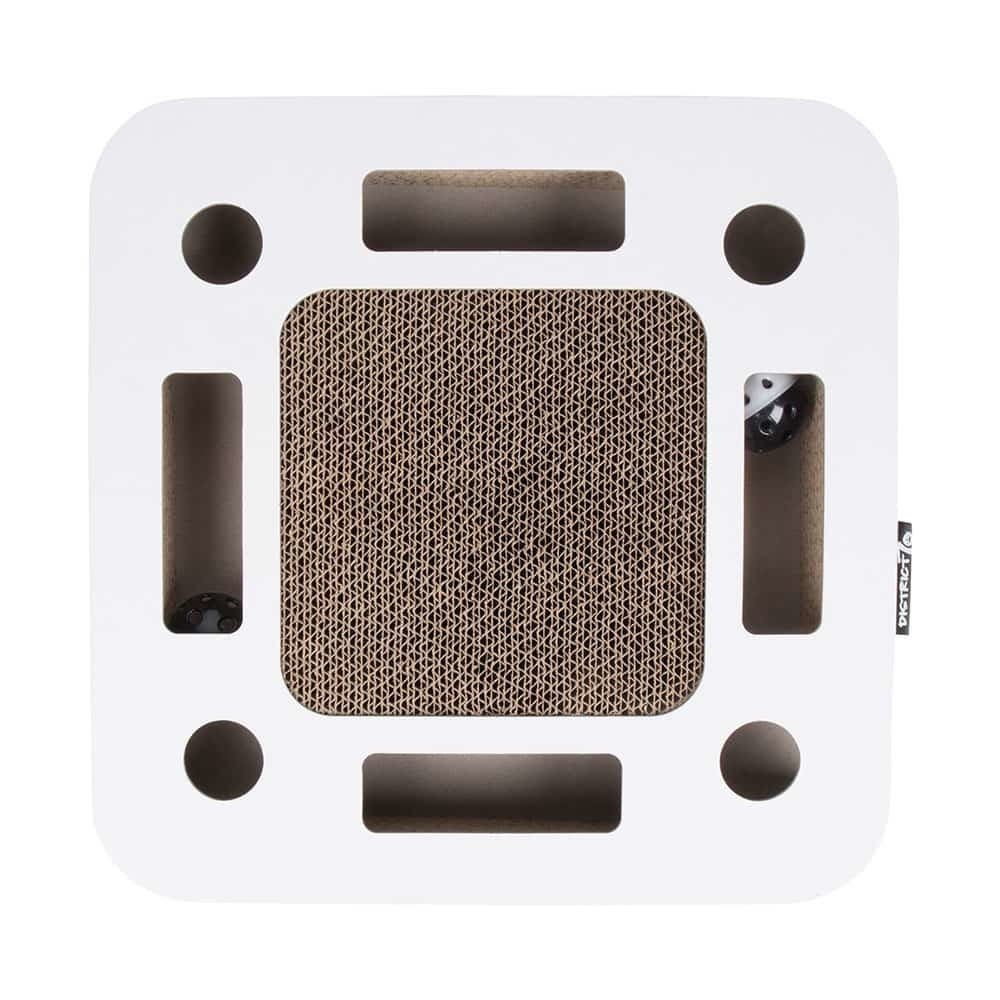 District 70 Katzenkratzwürfel "Maze", Weiß, für Katzen, Kratzmöbel & Spielzeug, robuster Karton, Wellpappe, interaktives Spielen.