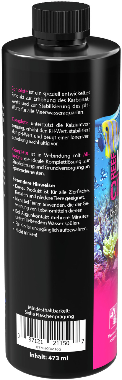 MICROBE-LIFT Complete, 473 ml, für Meerwasseraquarien, stabilisiert pH, erhöht Karbonatwert, unterstützt Kalzium, für Zierfische & Korallen.