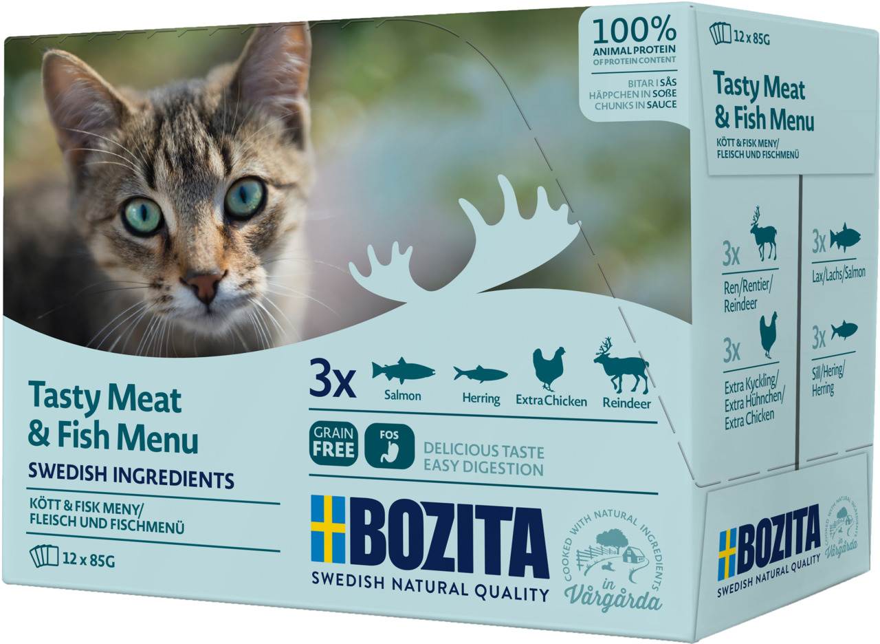 Bozita Häppchen in Soße Fleisch & Fischmenü Multipack Katzen Nassfutter 12 x 85 g