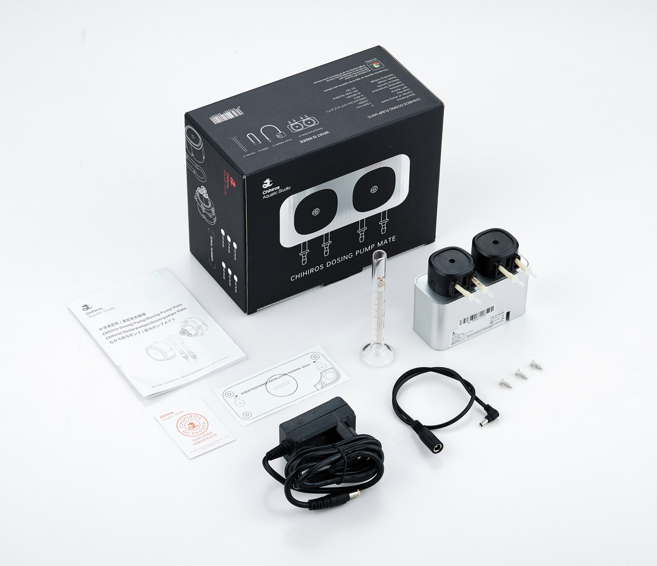 Chihiros Dosing Pump Mate, Zubehör für Aquarienpflege, präzise Dosierung v. Flüssigkeiten, inkl. Pumpe, Netzteil, Messzylinder, Kabel.