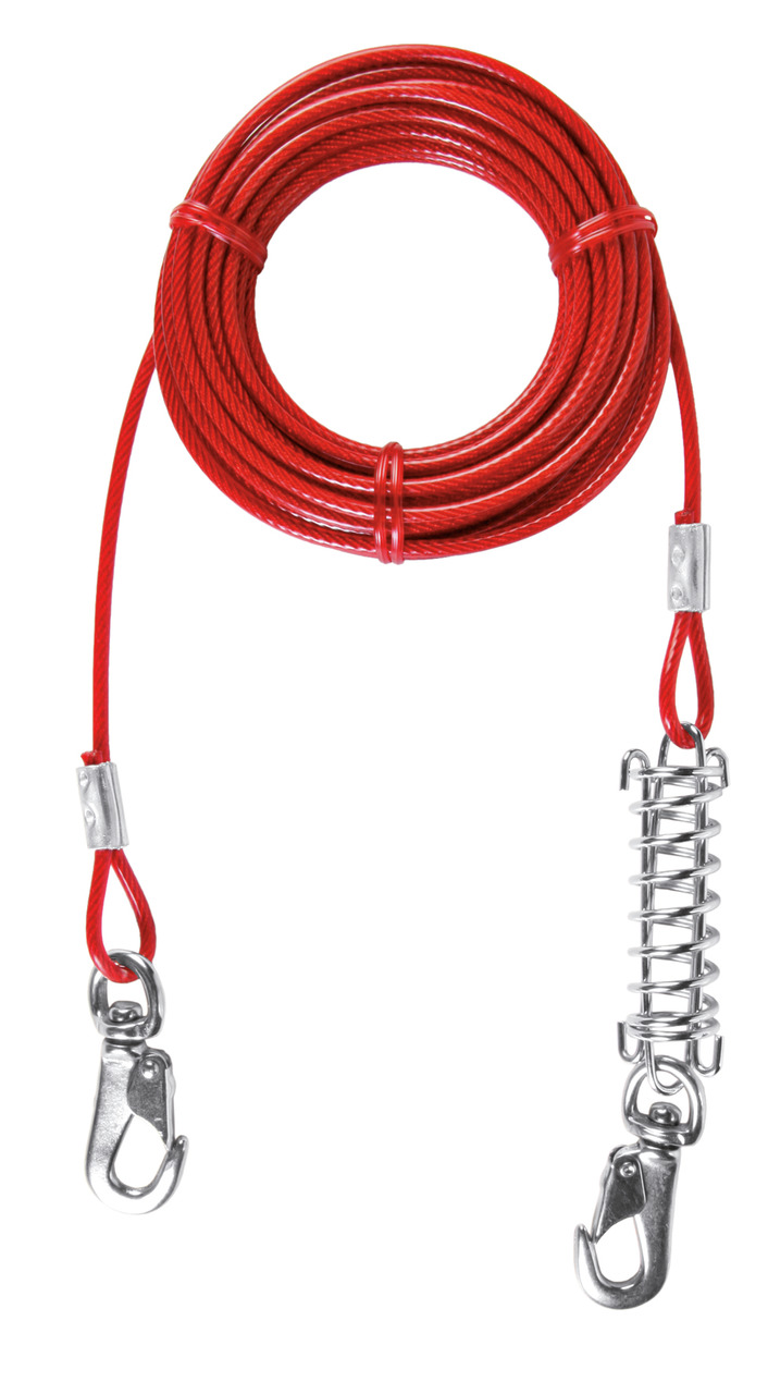 TRIXIE Hundeseil, robust, rot, Stahlseil mit Kunststoff, für Hunde, 2 Karabiner, Feder, sicher & flexibel, ideal draußen.
