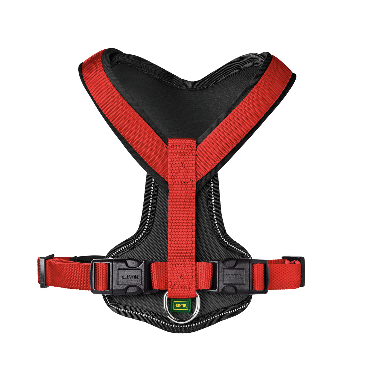 HUNTER Hundegeschirr "Divo", Rot-Schwarz, ergonomisch, gepolstert, reflektierend, für mittelgroße-große Hunde, mit D-Ring.