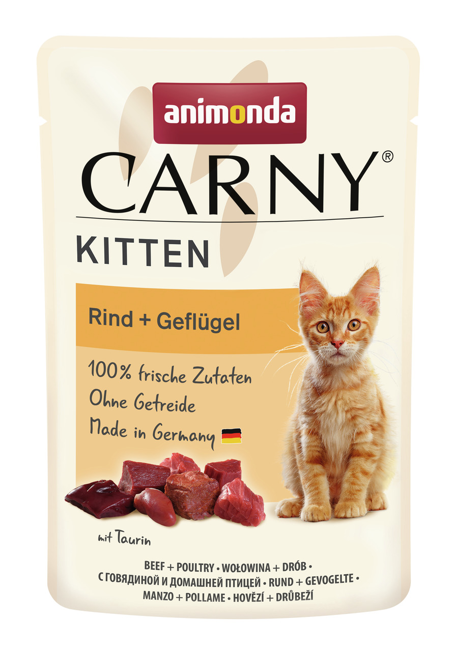 Sparpaket 12 x 85 g Animonda Carny Kitten Rind + Geflügel Katzen Nassfutter