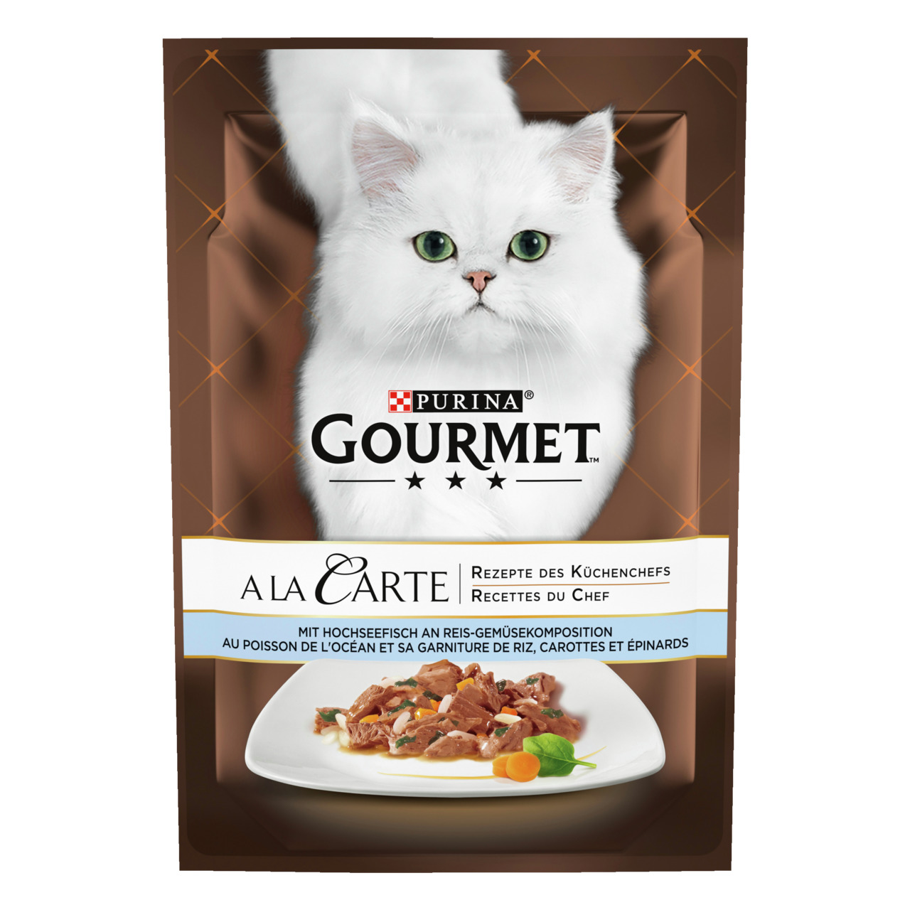 Gourmet à la Carte Hochseefisch garniert mit Reis-Gemüse-Komposition 85g Katzenfutter