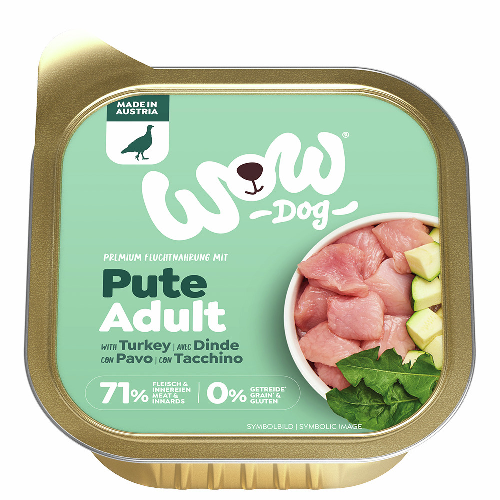 Sparpaket 11 x 150 g Wow Adult Pute mit Zucchini + Löwenzahn Hunde Nassfutter