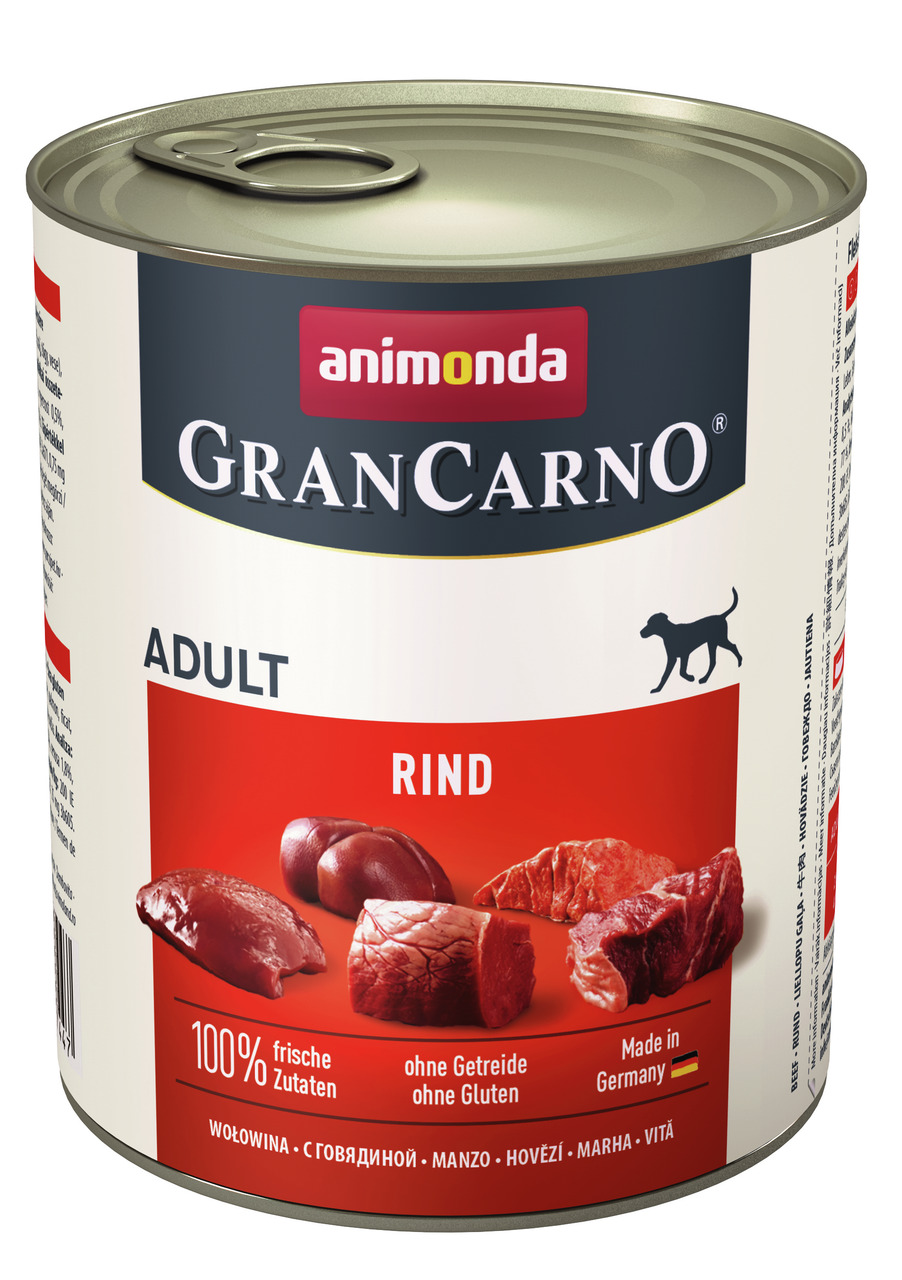 animonda GranCarno Adult Rind, für ausgewachsene Hunde, Geschmacksr. Rind, 100 % frisch, getreide-/glutenfrei, 800 g, Made in Germany