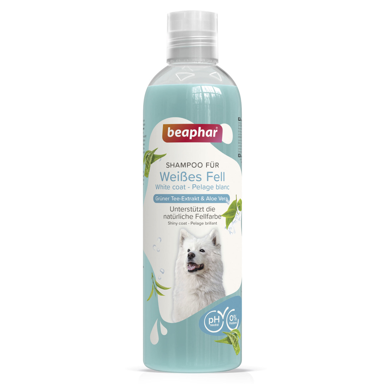 beaphar Shampoo, weißes Fell, Hunde, grüner Tee & Aloe Vera, pH-neutral, parabenenfrei, 250 ml, unterstützt Fellfarbe & Glanz.