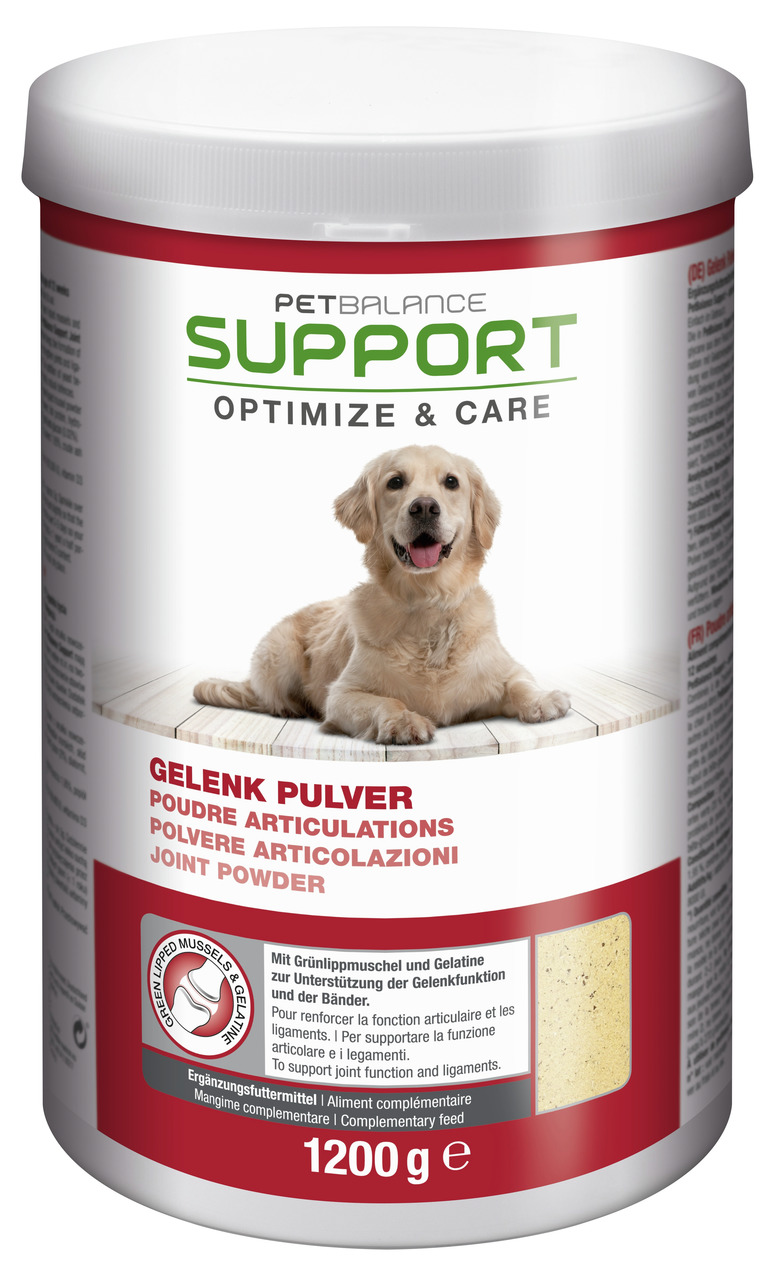 PetBalance Support Gelenk Pulver für Hunde, 1200 g, mit Grünlippmuschel & Gelatine, unterstützt Gelenkfunktion & Bänder.