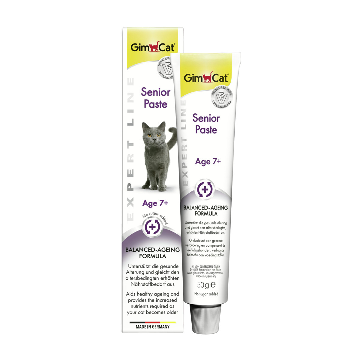 GimCat Senior Paste, Nahrungsergänzung f. Katzen ab 7 J., Balanced-Ageing Formula, unterstützt gesunde Alterung, 50 g.