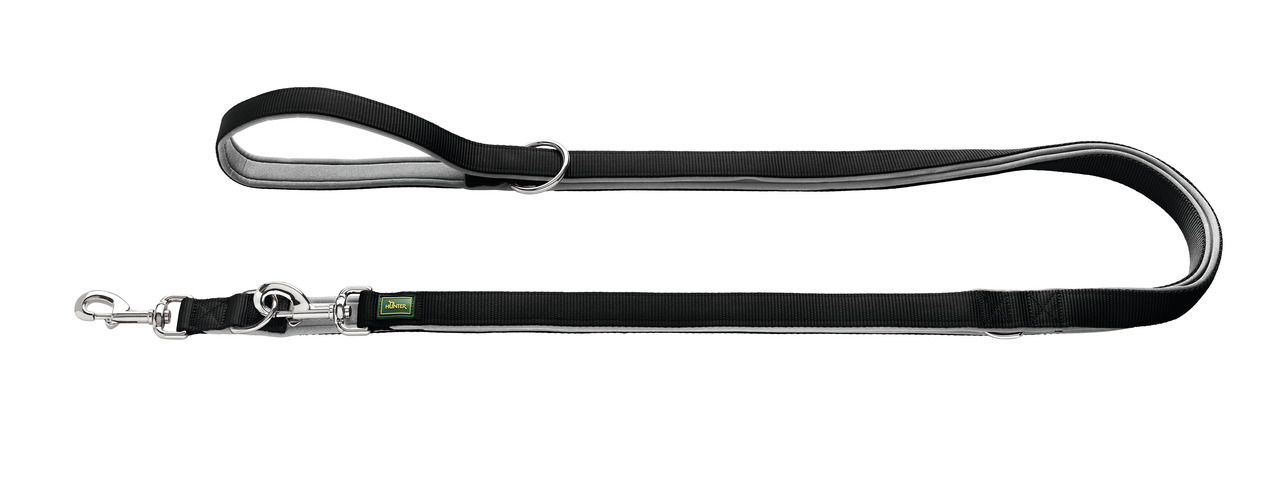 HUNTER Hundeleine "Modern Art", Nylon, reflektierende Nähte, für alle Hunde, 2 Karabiner, gepolsterter Griff, schwarz, verstellbar.