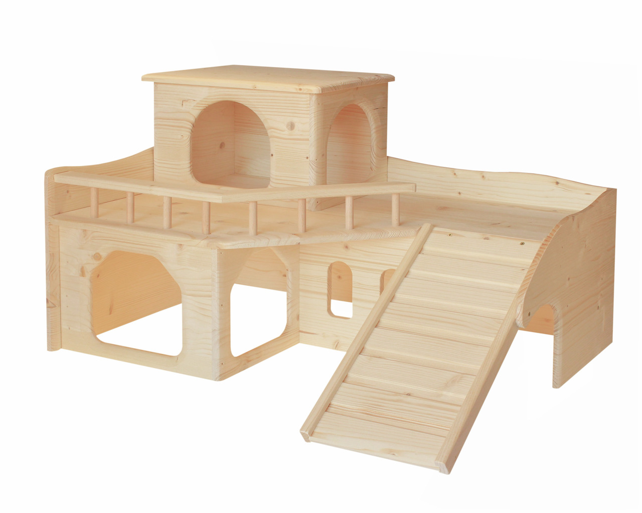 Kleintierhaus „Resch“ von Resch Heimtierbedarf, für Hamster-Meerschweinchen, Holz, mit Ebenen, Rampen, Verstecken, Maße auf Bild.