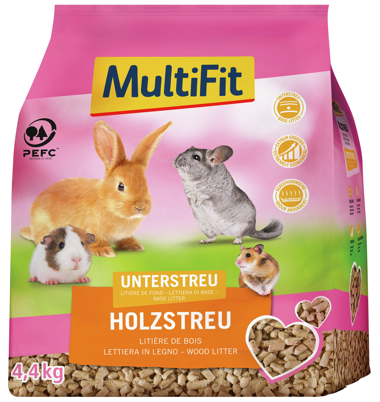 MultiFit Holzstreu, 4,4 kg, für Kleintiere (Kaninchen, Meerschweinchen, Chinchillas, Hamster), ergiebig, saugfähig, PEFC-zertifiziert.
