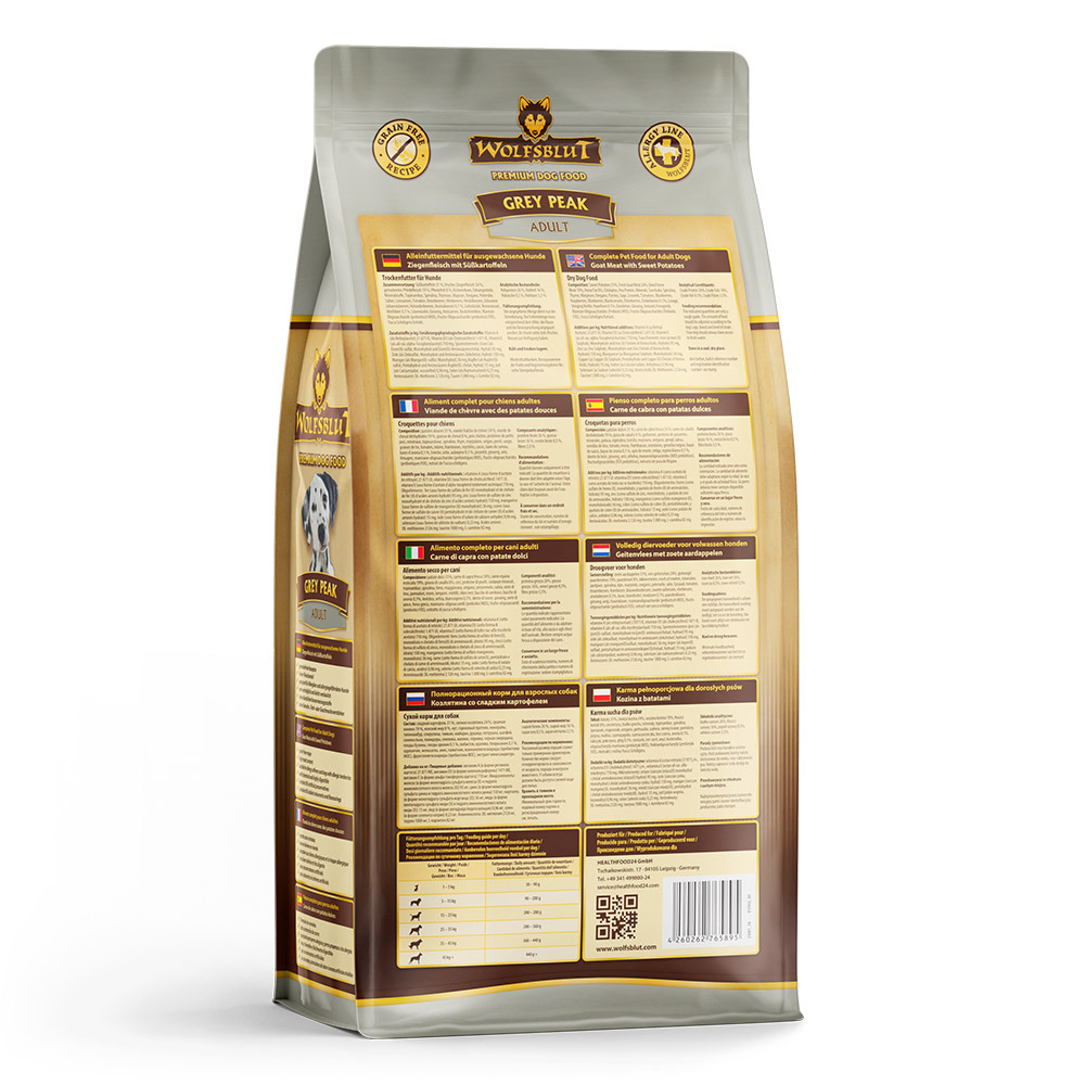Wolfsblut Grey Peak Adult, getreidefreies Premium-Trockenfutter für Hunde, Ziegenfleisch & Süßkartoffeln, 15 kg, ernährungsphysiol. Vorteile.