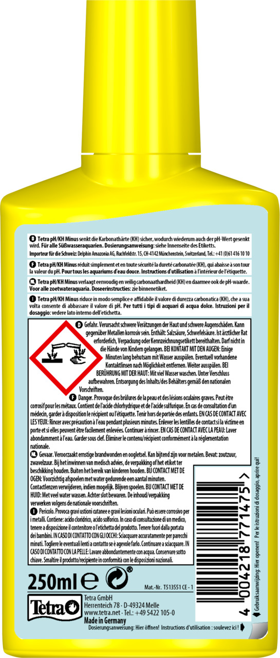 Tetra "pH/KH Minus", 250 ml, für Süßwasseraquarien. Senkt sicher KH & pH-Wert.