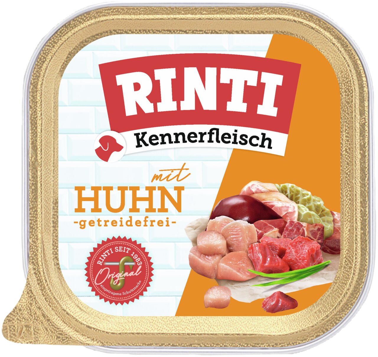 RINTI Kennerfleisch mit Huhn, getreidefreies Nassfutter für Hunde, zartes Fleisch, 300 g, ideal für eine ausgewogene Ernährung.